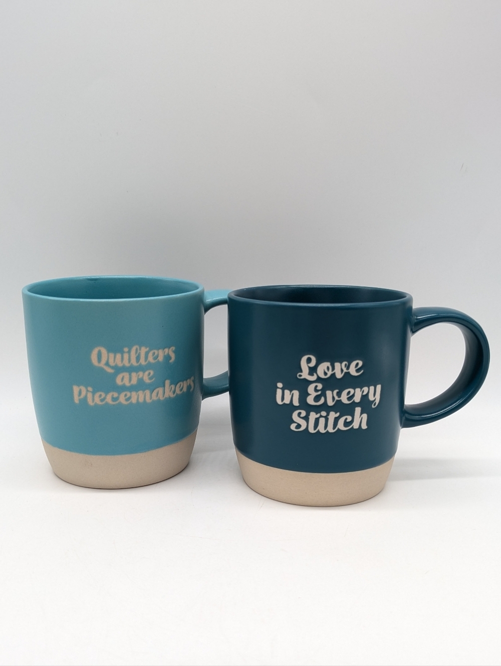 Missouri Star Quilt Co Blue Ceramic Quilting Theme Coffee Mugs Set Of 2